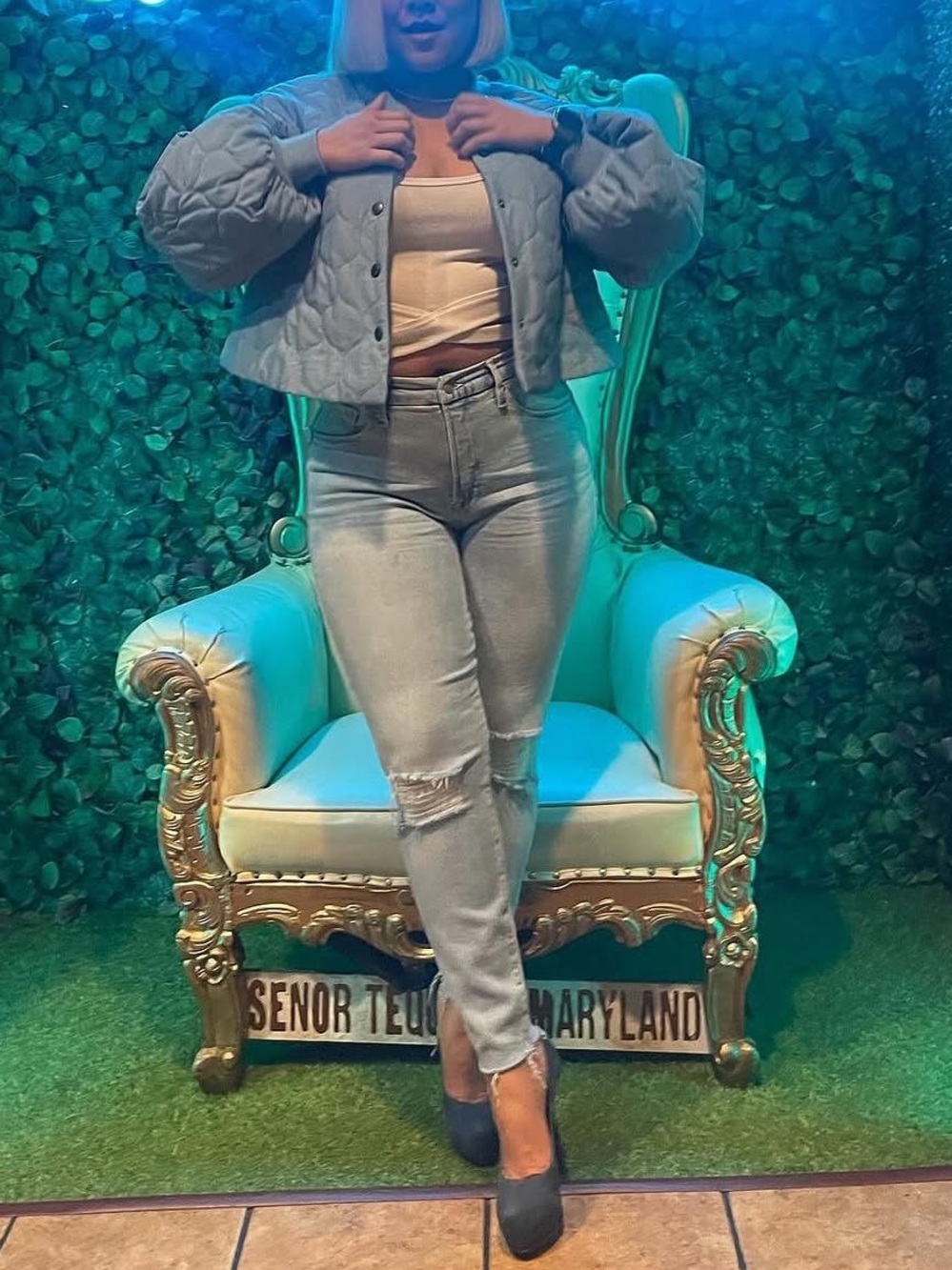 Stylish Women's Blue Quilted Bomber Jacket